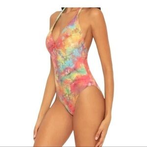 Soluna Swim Tie Dye Reversible Plunge Halter One Piece Swimsuit NWOT size L